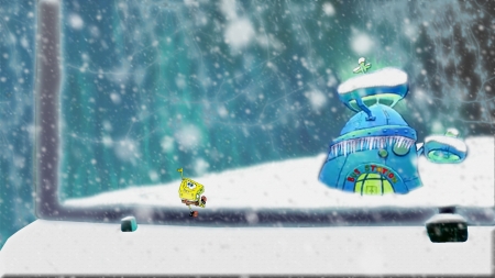 Spongebob Squarepants Rock Bottom Winter Background - blizzard, ice, ice wall, squarepants, spongebob, icicles, winter, christmas, ice skating, bus stop, spongebob squarepants, snow, rock bottom