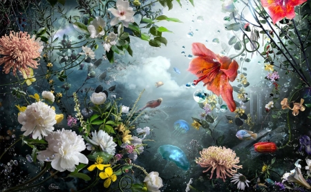 Underwater - art, abstract, flowers, underwater