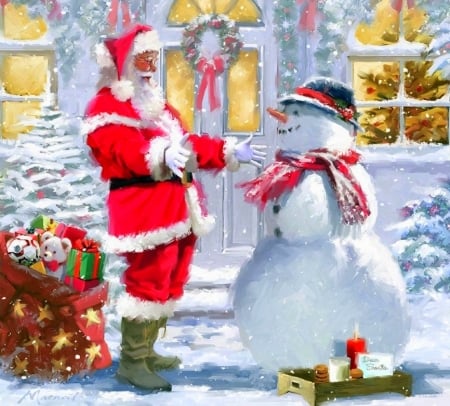 Santa's Snack - snowman, winter, gifts, attractions in dreams, snow, holidays, xmas and new year, santa claus, Christmas, love four seasons