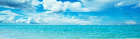 Ocean - wide screen, ocean, beach, water, dual monitor, clouds, panoramic, wide, sea