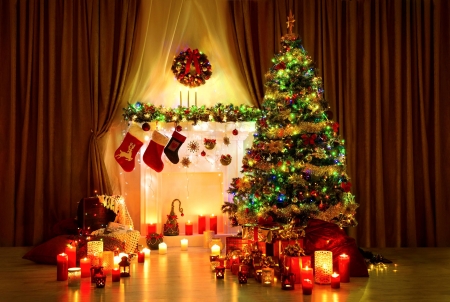 Christmas Lights - colors, tree, ornaments, candles