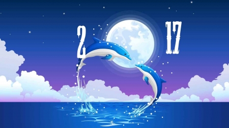 2017 - dolphin, moon, abstract, 2017