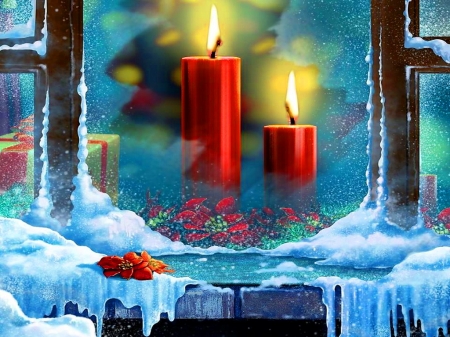 A light in the window - candles, window, winter, snow