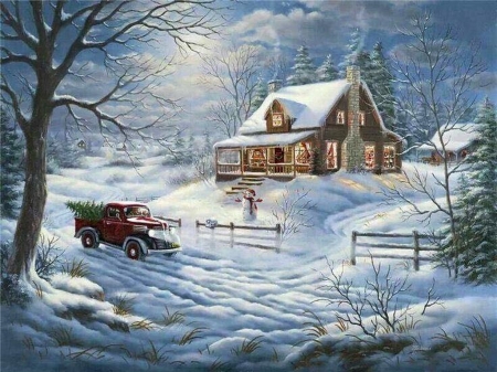 Country holiday time - house, winter, country, snow