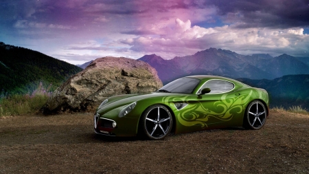 green car - fun, nature, car, cool, mountain