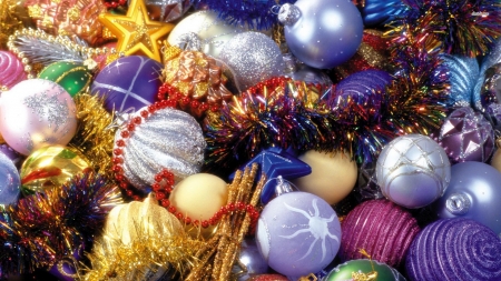 Colourful Baubles And Tinsel - tincel, and, baubles, colourful