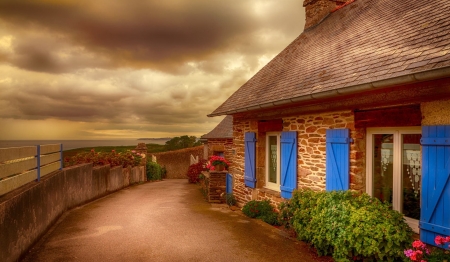 Beautiful House  - house, road, clouds, country