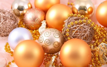 Golden Christmas Baubles - baubles, wallpaper, golden, christmas