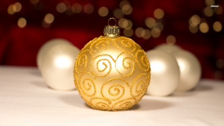 Golden Sparkly Bauble And White Baubles - white, baubles, bauble, golden, sparkly, and