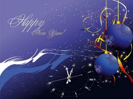 HAPPY NEW YEAR 2017 - collages, stars, time piece, blue, ornaments