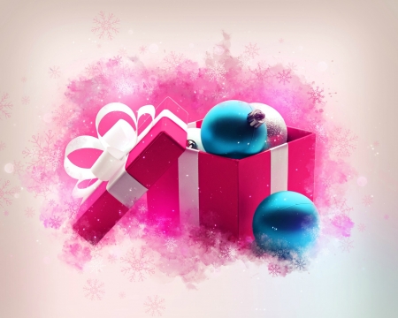 Merry Christmas! - christmas, craciun, blue, new year, ball, gift, card, pink