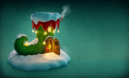 Merry Christmas! - elf, christmas, craciun, green, boot, card, creative, luminos