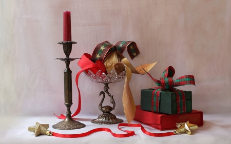 Still life - christmas, candle, present, gift