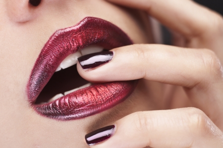 Red - mouth, lips, hand, woman, red, nails