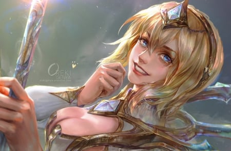 Lux - beauty, tiara, iridiscent, gold, white, blonde hair, beautiful, golden, video games