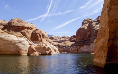 Lake Powell - lake, water, rocks, sky