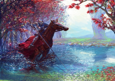 Knight - knight, paint, horse, riding