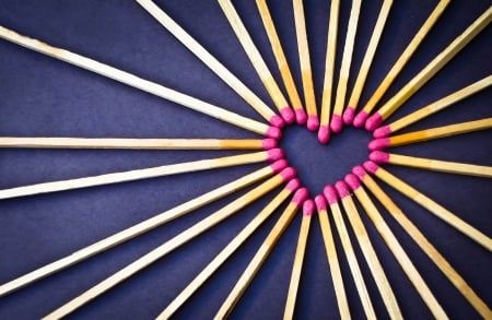 Heart - heart, matches, blue, valentine, creative, pink