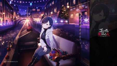 Cattleya - anime, gothic wa mahou otome, winter, girl, night, tagme, cattleya, christmas, manga, purple, craciun