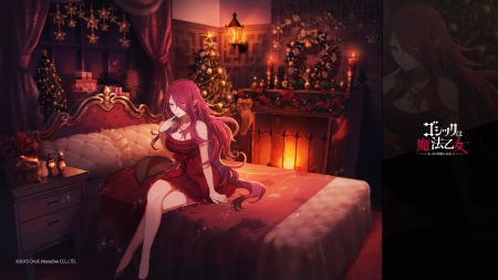 Datura - anime, gothic wa mahou otome, datura, girl, room, tagme, light, orange, christmas, manga, bed, craciun, red