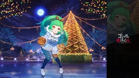 Luccica - moon, anime, gothic wa mahou otome, yellow, blue, luccica, girl, tagme, tree, christmas, manga, craciun, green, luna