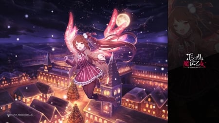 Ranun - moon, craciun, ranun, angel, girl, gothic wa mahou otome, christmas, purple, tagme, pink, anime, luna