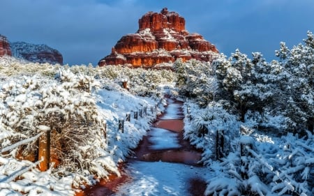 Snowfall on Bell Rock, Sedona, Arizona