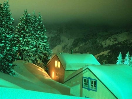 Winter Night - Mountains, Cottage, Snow, Xmas, Dreams