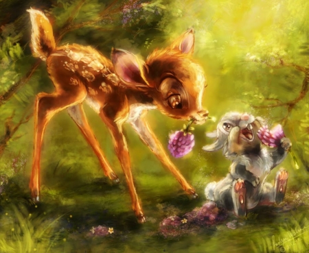 Bambi - art, beautiful, friends, bunny, blueberries, bambi