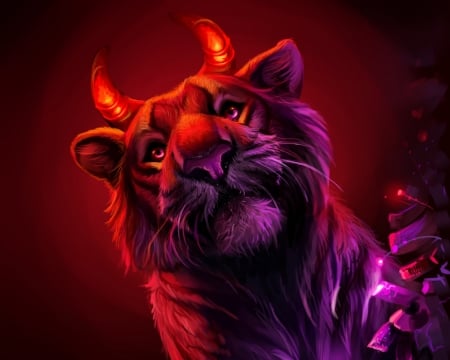 Daz - craciun, salamandra-s, daz, fantasy, christmas, horns, purple, red, luminos, tiger, demon