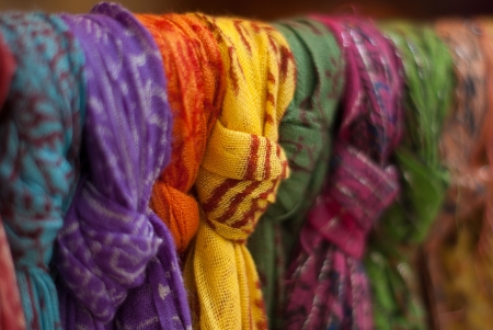 Scarfs - purple, scarfs, orange, yellow, texture, colorful, green