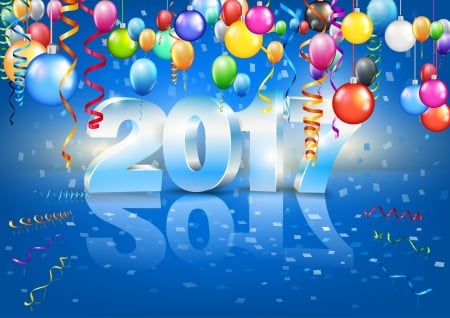 Welcome 2017 - balloons, blue, new year, artwork