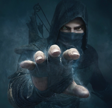 Thief - fantasy, black, game, thief, hand, luminos, eyes