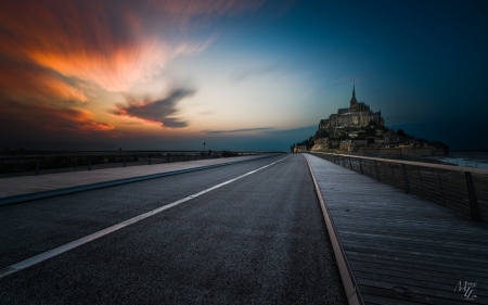 Mont Saint-Michel - clouds, roads, paris, Mont Saint-Michel, architecture