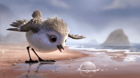 Little Bird on the Beach - beach, cute, bird, art