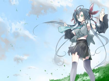 Vocaloid - sky, windy, pretty, girl, clouds, vocaloid, anime, manga