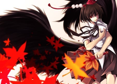 Black Wings Angel - girl, leaves, anime, black wings, manga