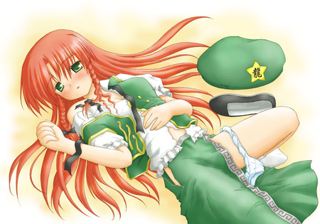 Meiling Hong - blushing, anime girl, touhou, meiling