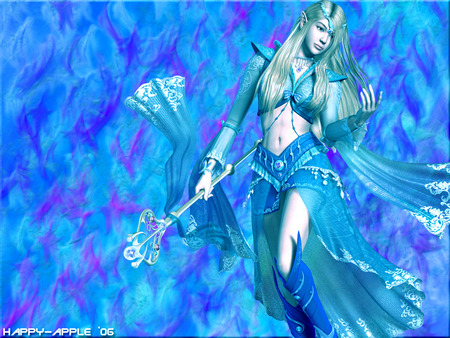 Fantasy Girl - girl, warrior, blue, magic, fantasy