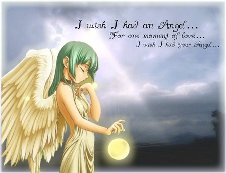 Wish I Had An Angel - moon, anime, wing, wish, girl, angel, night, fantasy, cloud