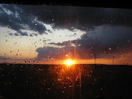 Sunset - rain drops, coluds, sun