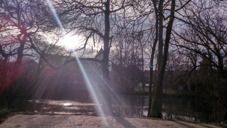 Sunset in denmark...besh...ciao... - river, Sunset, waterfall, rainbow, mountain, sky