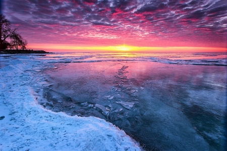 Frozen Lake - Winter, Snow, Lake, Nature