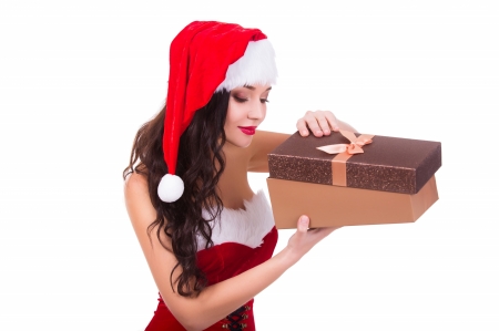 Christmas girl - woman, craciun, hat, girl, gift, model, christmas, white, santa, box, red