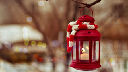 Cold Winter Days - candle, lantern, snow, artwork, scarf