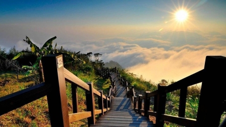 down the stairs - clouds, fun, nature, cool, mountain