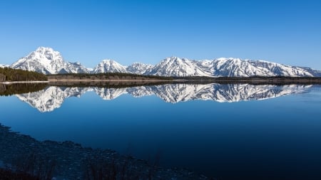 Snowy Mountain - range, nature, snow, lake, reflection, mountain