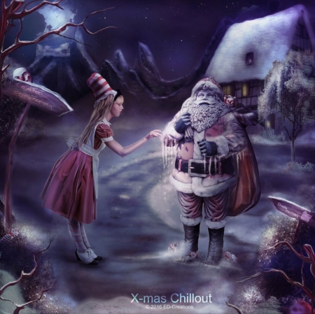 Xmas chillout - santa, winter, art, lady