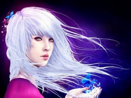 â€¢áƒ¦âœ¿áƒ¦â€¢ - art, butterfly, fantasy, white hair