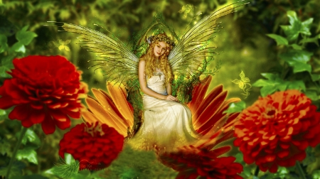 Faerie Queen - woman, girl, jessica truscott, lovely, fantasy, art, pretty, beautiful, sweet, fairy, digital, flower